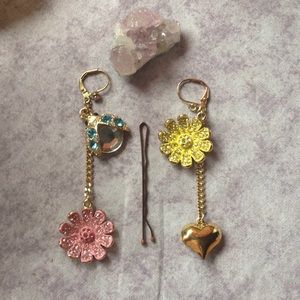 Beautiful Flower Lady Bug Golden Drop Earrings